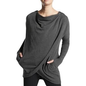 NWOT ATHLETA Sweater Sweatshirt Tunic Hoodie XL Draped Faux-Wrap Stretch”Purana”